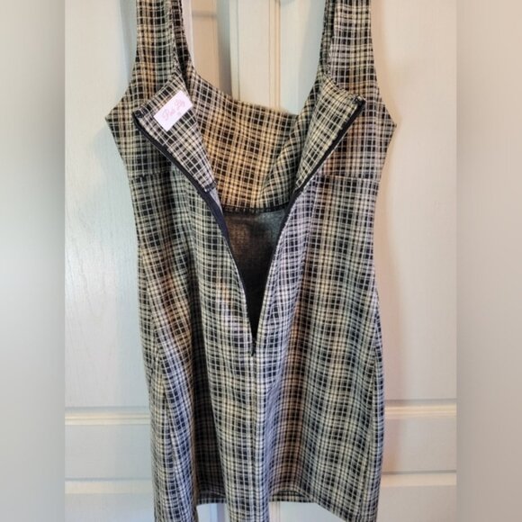 Pink Lily Black Cream Plaid Square Neck Tank Dress - Picture 3 of 6